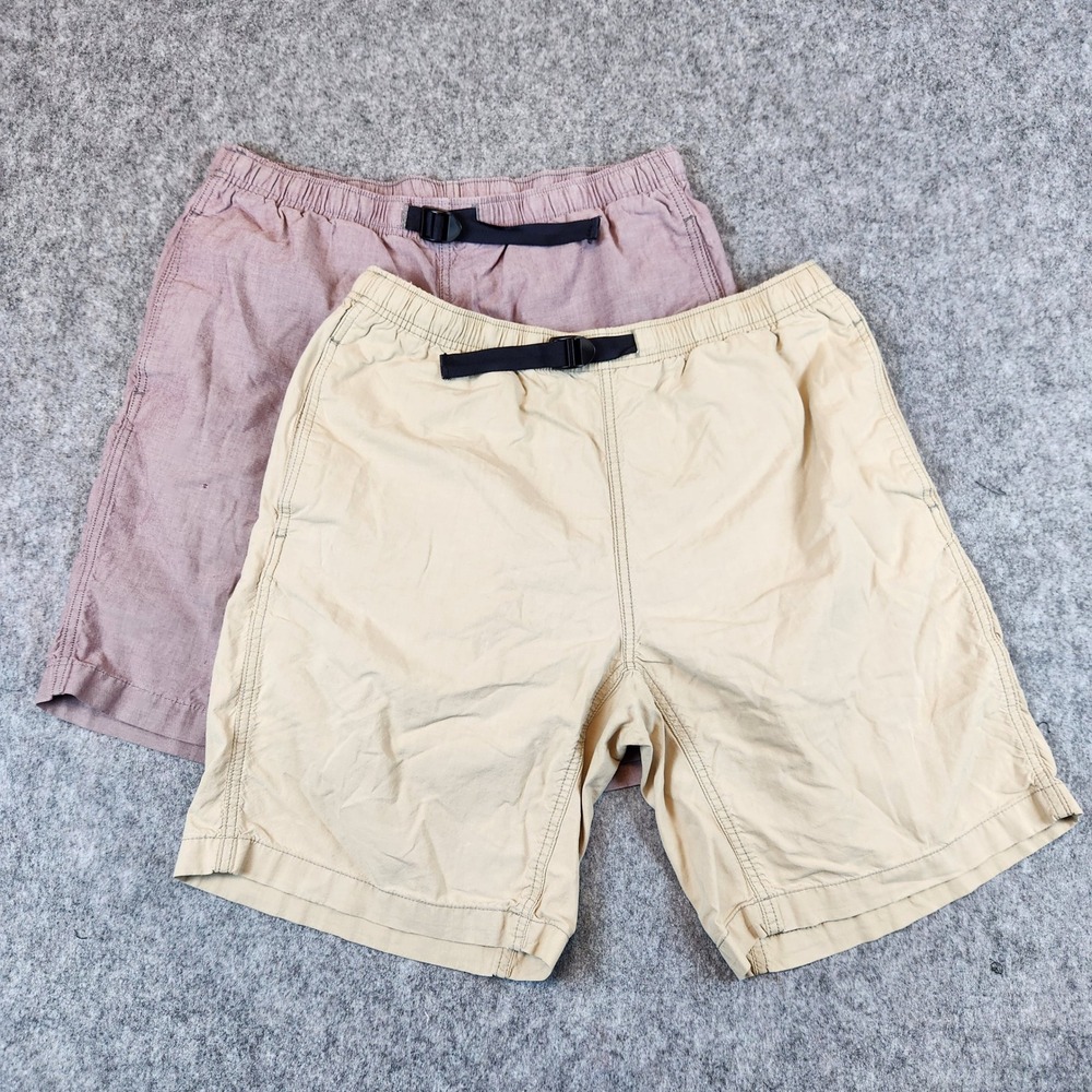 Lot 2 Eddie Bauer Belted Shorts Men L 30 Tan Hiking Outdoor Gorpcore Webbing